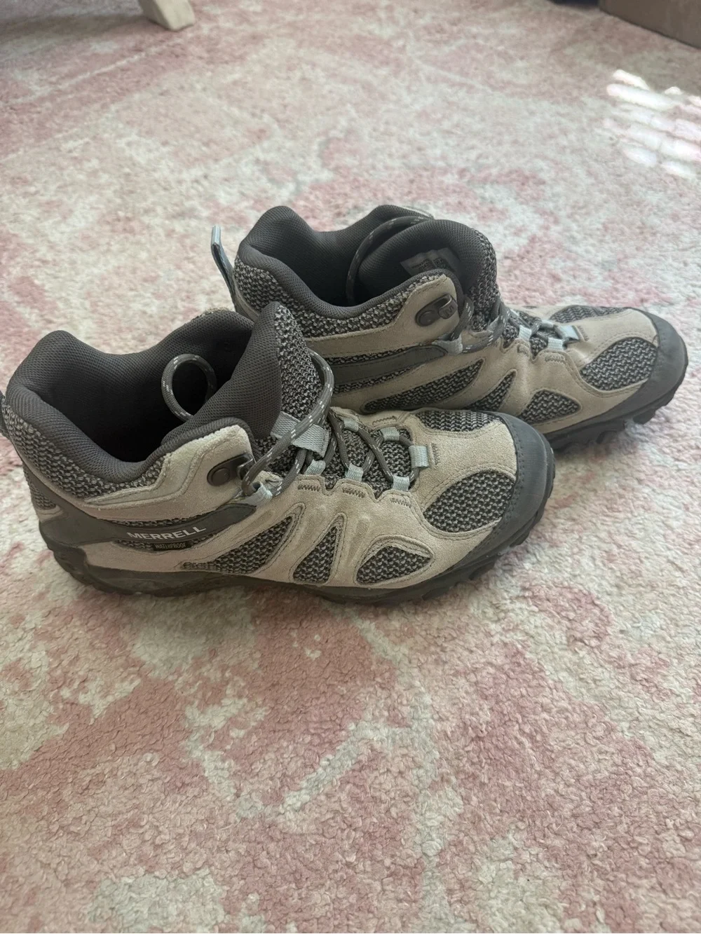 Merrell Women's Gray and Tan Athletic Hiking Shoes. Waterproof.